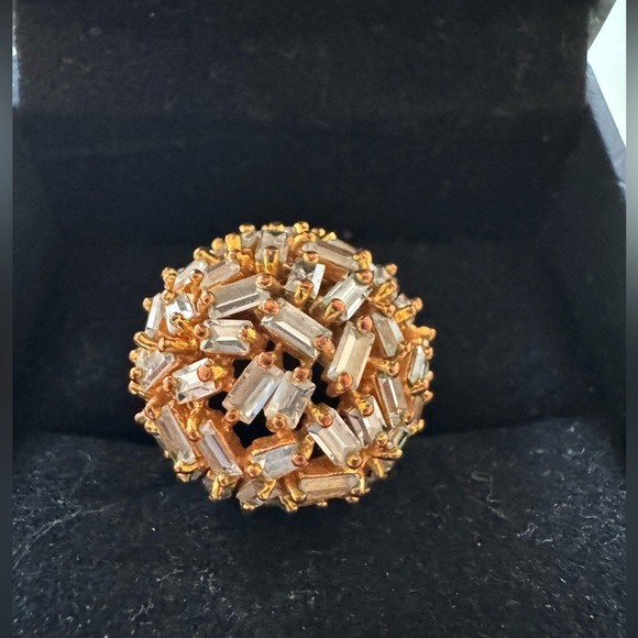 Large Gold rhinestone “ball” ring w/ rectangle muted rhinestones pieces -Size 8 - Picture 3 of 11